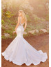 V Neck Beaded Ivory Lace Satin Wedding Dress